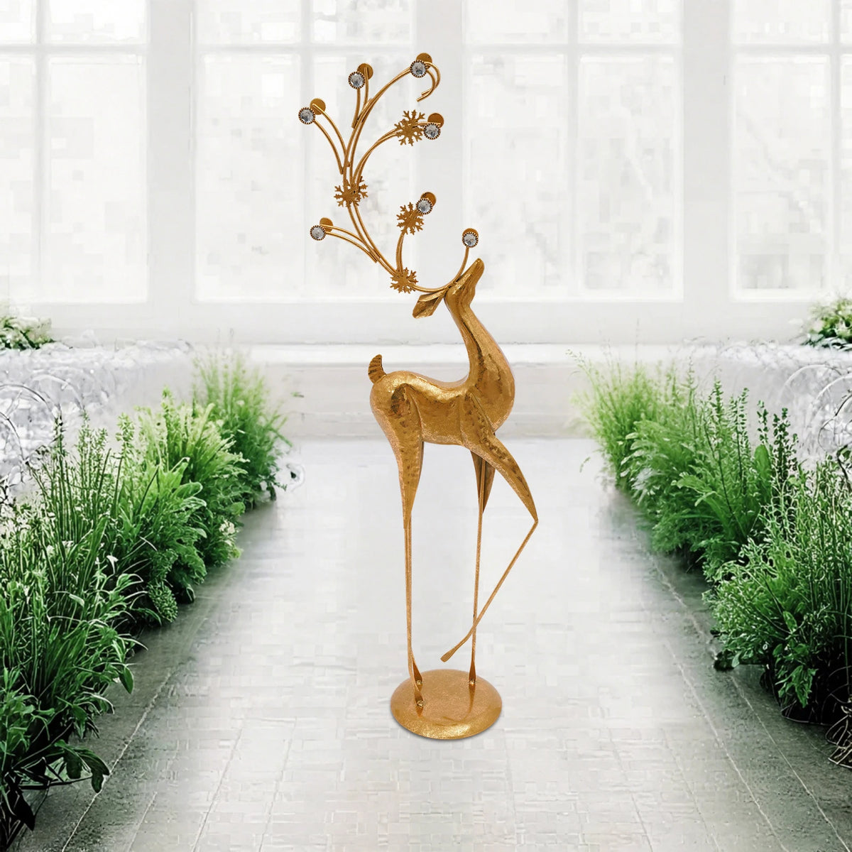 Retro Gold Metal Deer Statue Reindeer Figurine Indoor Holiday Decor