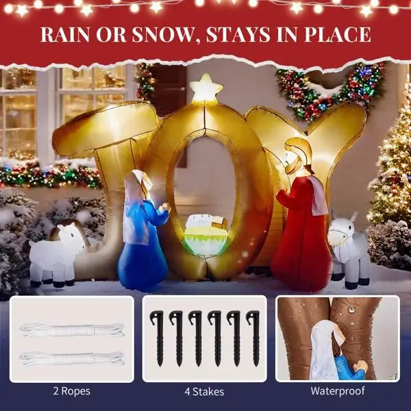 7.5FT Lighted Christmas Inflatable Decoration, Inflatable Nativity Scene with JOY Sign, Funny Blow Up Yard Decorations with Built-in LED Lights for Holiday Party Front Yard Lawn Garden Decor