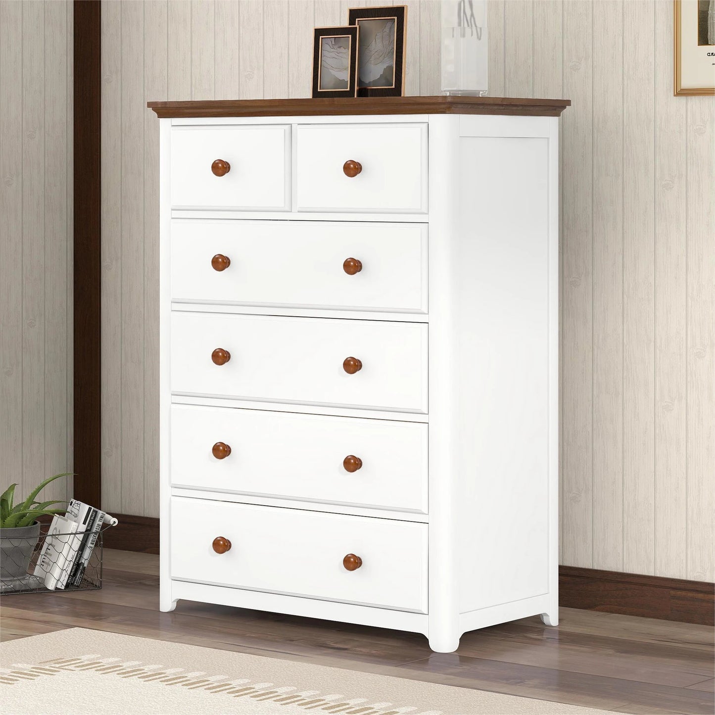 Wooden Chest With 6 Drawers Wood Rustic Tall Chset Storage Cabinet Dressers Organizer For Bedroom Hallway Living Room