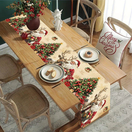 Vintage Christmas Table Runner Retro Santa Claus Table Cover Christmas Decorations For Home 2025 Navidad Noel Gift New Year 2026