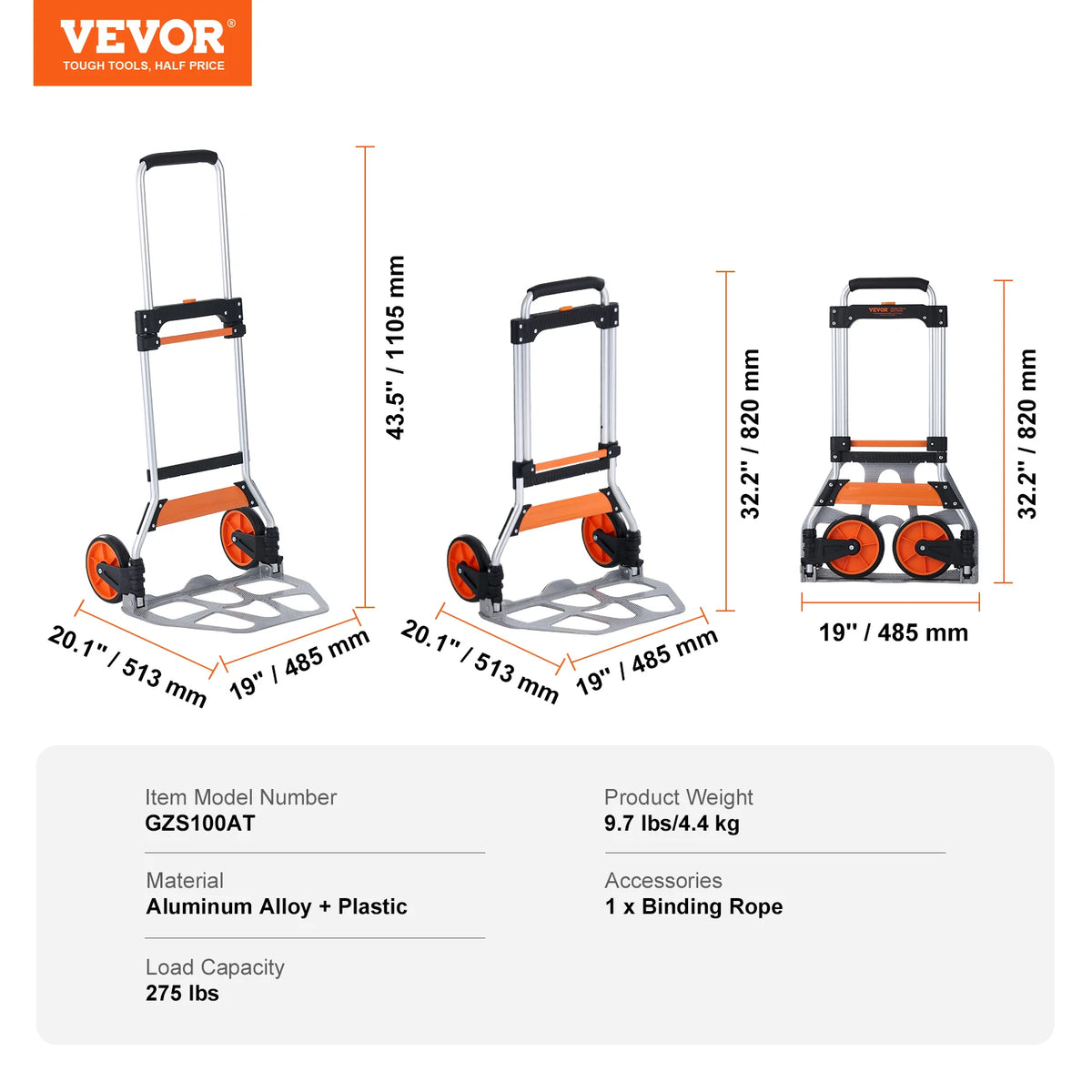 SucceBuy 176/275/309 lbs Folding Hand Truck Portable Cart Dolly with Telescoping Handle and Binding Rope for Moving Warehouse