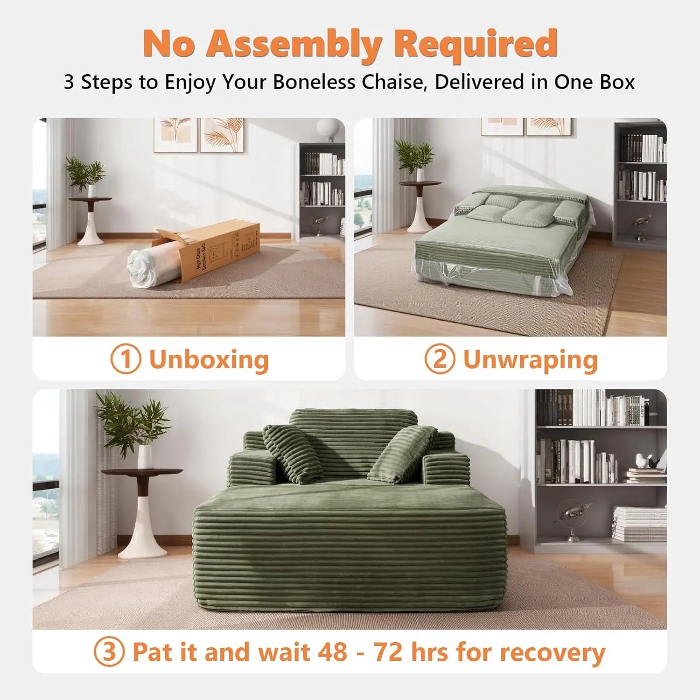 Boneless Chaise Lounge, 75" Oversized Chase Lounger Chair with Ottoman&Side Pockets, Corduroy Deep Seat Couch for, Customized