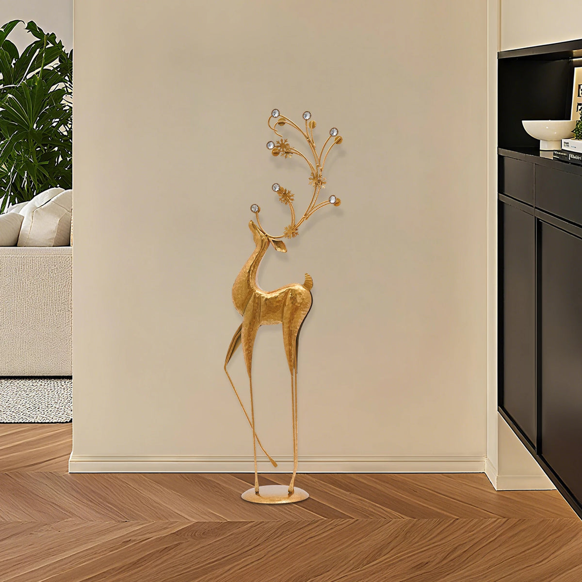 Retro Gold Metal Deer Statue Reindeer Figurine Indoor Holiday Decor