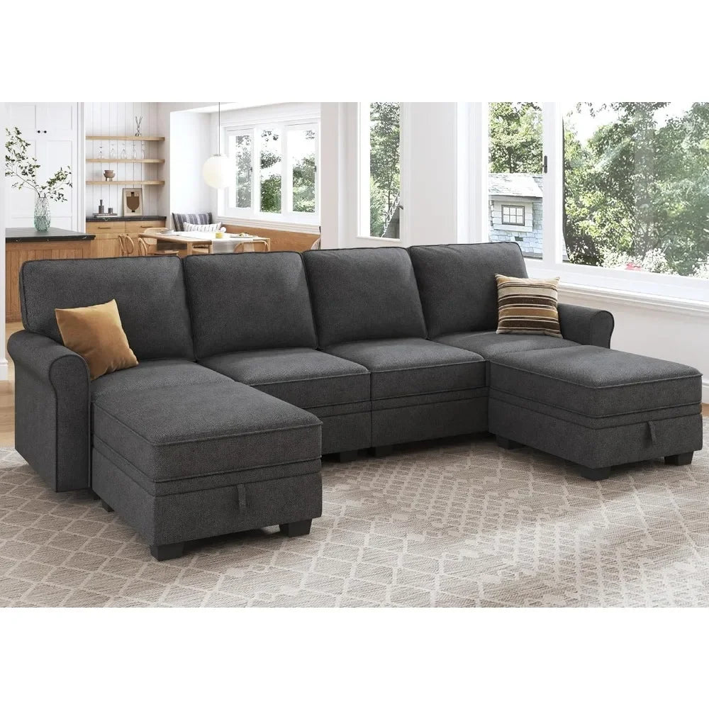 Sectional Sofa with Storage Seat U Shaped Sectional Couch with Reversible Chaise Convertible Sectional Couch for Living Room