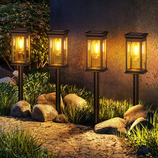 6/12 Pack [Upgraded] Solar Lights, 2700K Warm White, Super Bright 12Hrs, for Yard/Garden Walkway