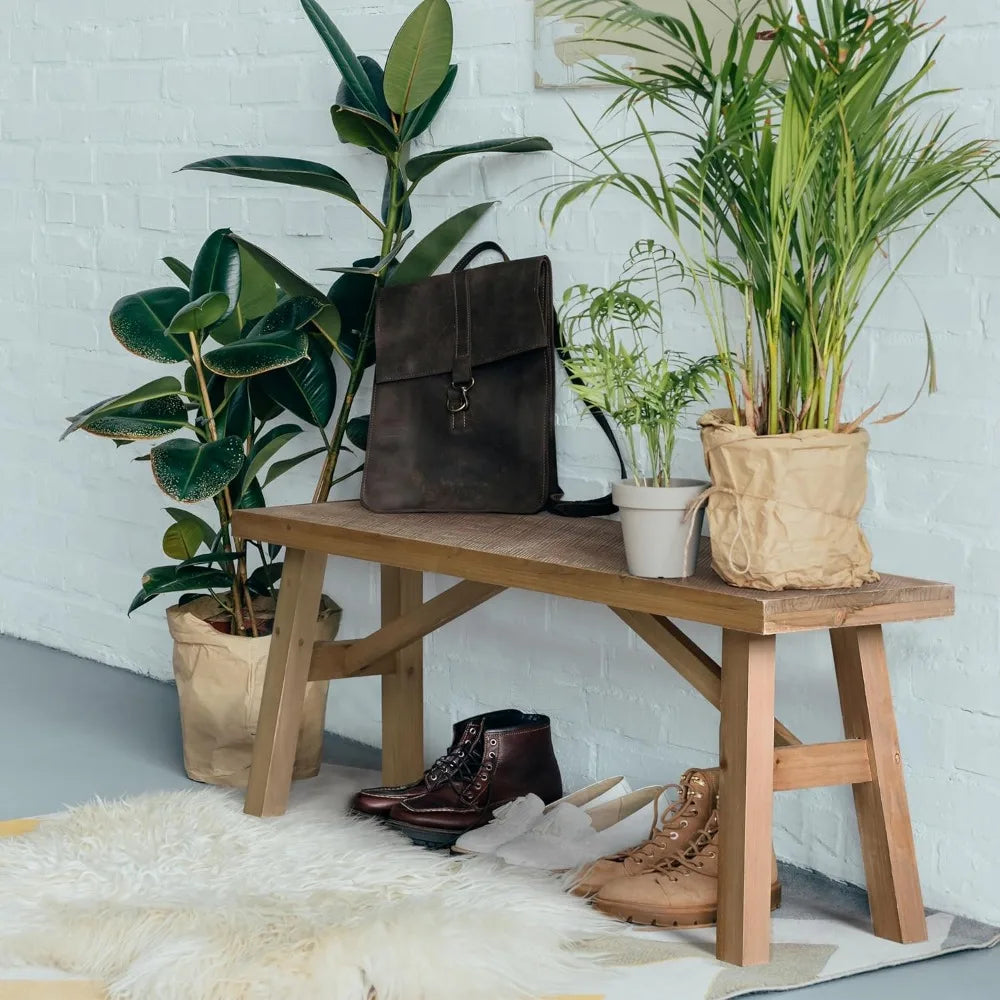 Rustic Farmhouse Style Wood Bench, 43 Long for Entryway and Living Room, Solid Handcrafted Seat