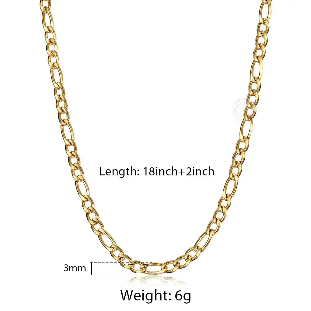 Stainless Steel Link Chain 3mm Necklace Choker for Men Women Figaro Gold Color Fashion Hermah Jewelry