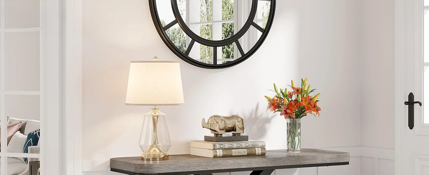 LITTLE TREE Industrial Console Table, 40 inch Narrow Entryway Foyer Table with Geometric Base, Accent Table for Living Room