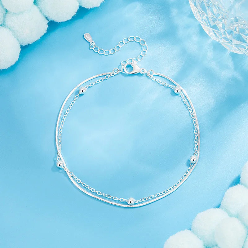 925 Sterling Silver Anklet Dazzling Chain Clear CZ Geometric Elegant For Woman Girl Fashion Jewelry Gift Dropship Wholesale