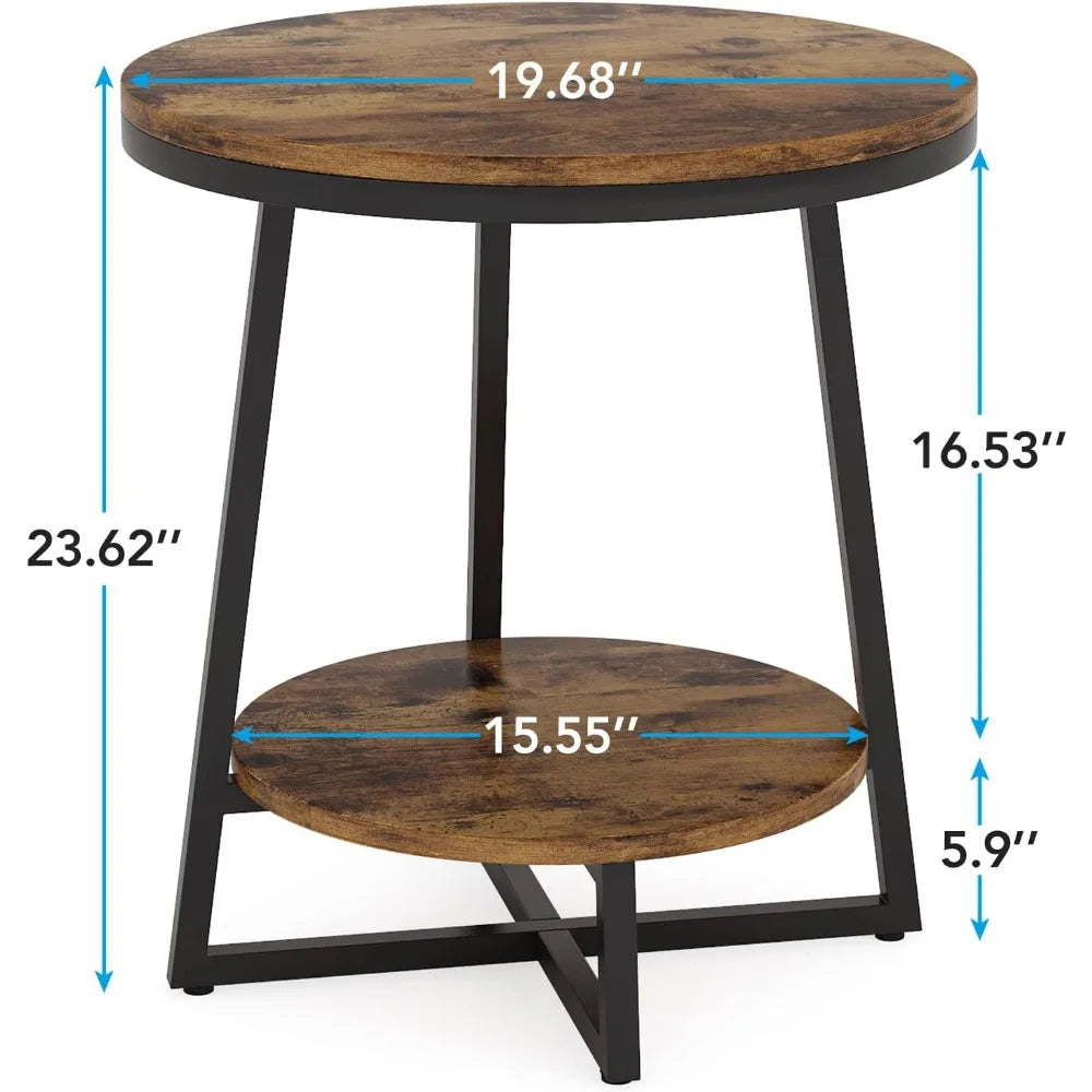 Round End Table Set of 2, 2 Tier Side Table with Storage Shelf
