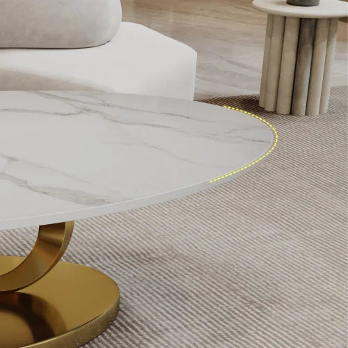 Modern Faux Marble Sintered Stone Coffee Table With Stainless Steel Base