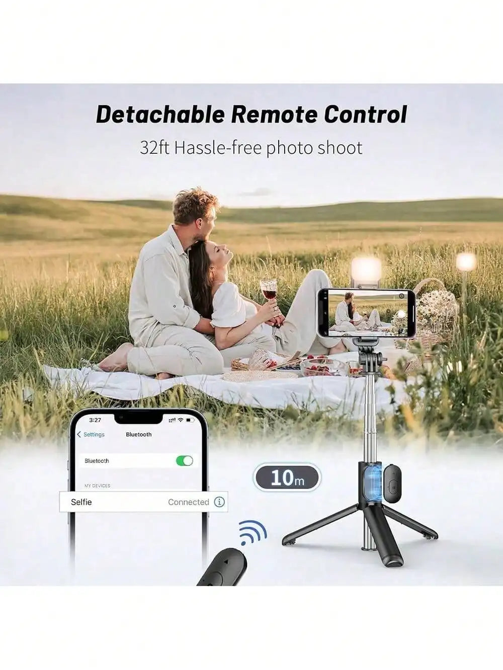 70'' Extendable Selfie Stick Tripod With Wireless Remote & Light – Portable Phone Stand For Smartphones And Cell Phones