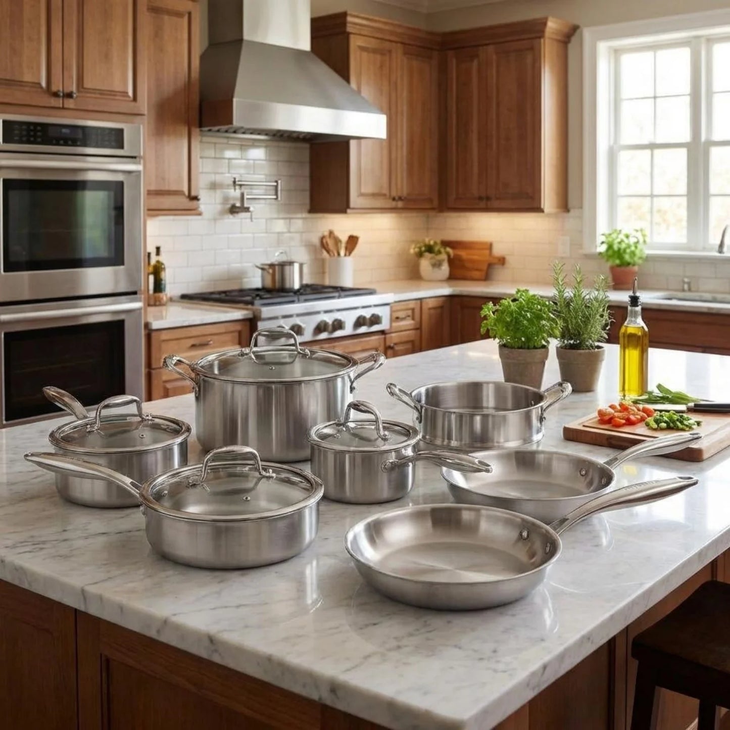 3 Ply Stainless Steel 11-Piece Cookware Set with Lids, Pots and Pans Kitchen Set,Frying Pans, Saute Pan & Stock Pot