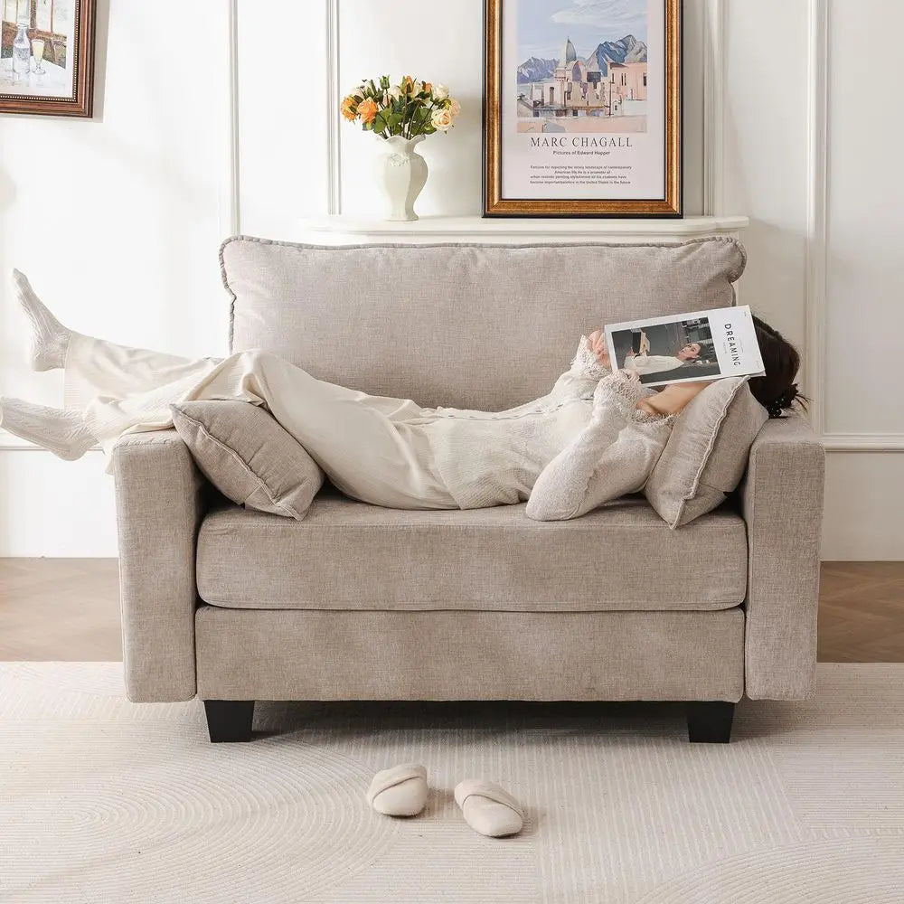 Modular Loveseat Sofa With Storage Seats, Deep Cushions And Throw Pillows
