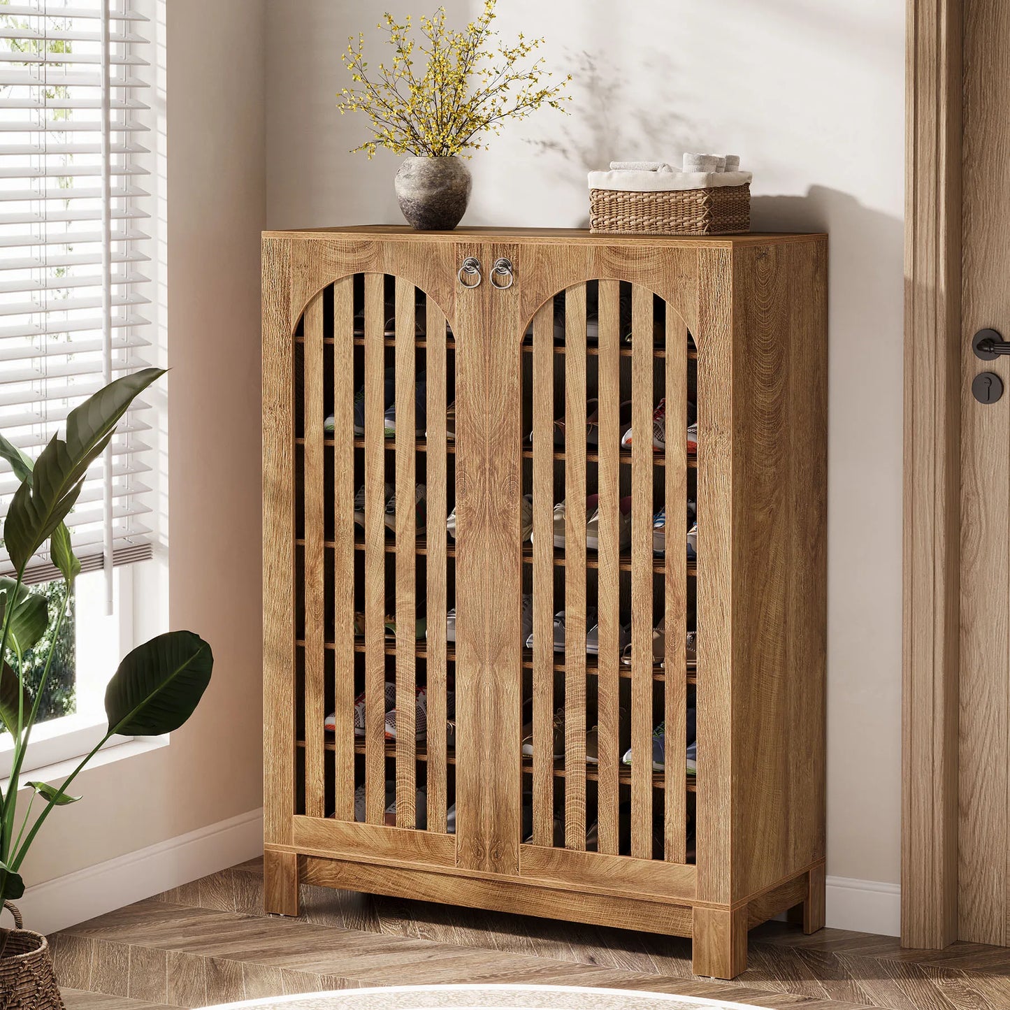 LITTLE TREE Shoe Cabinet with Shutter Doors, 6-Tier Shoe Storage Cabinet, Entryway Shoe Rack Organizer with Adjustable Shelves