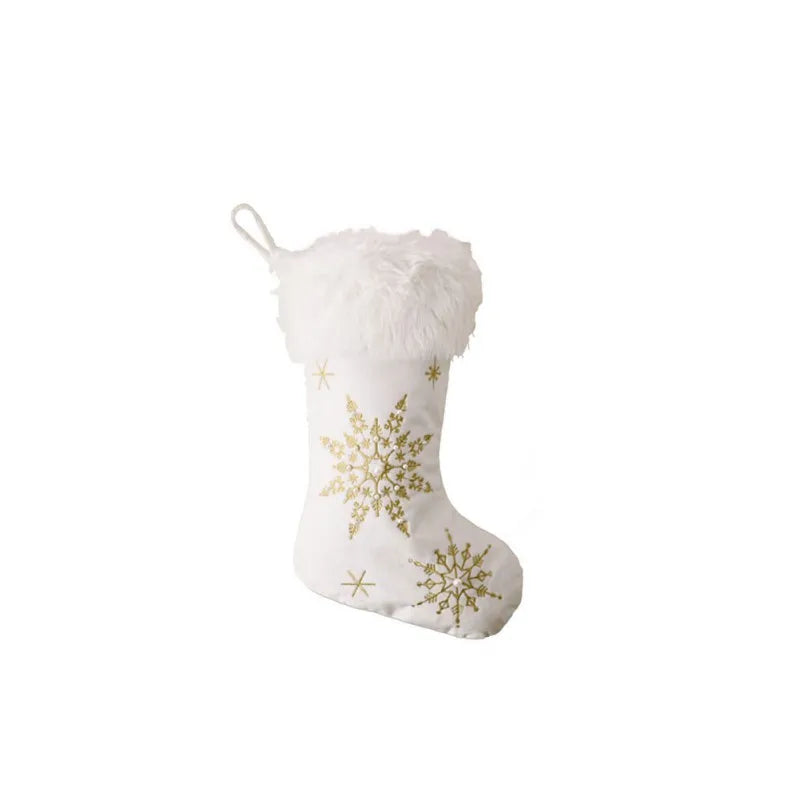 1/2pcs White Plush Stamping Gold Silver Embroidery Snowflake Christmas Stocking Merry Christmas Decor For Home Xmas Gift Socks