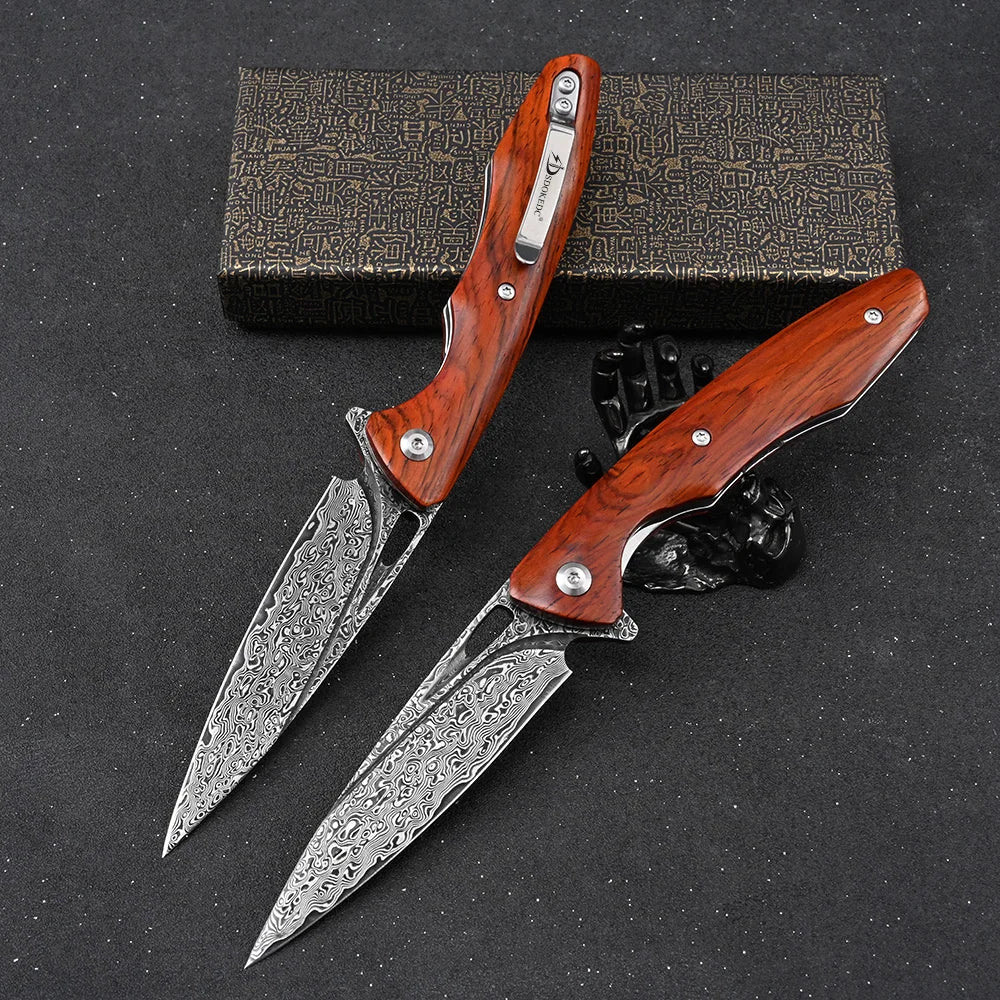 SDOKEDC VG10 Damascus Steel Folding Knives Multitool Edc Hand Tools Camping Knife Outdoor Survival Mens Gifts Rosewood Handle