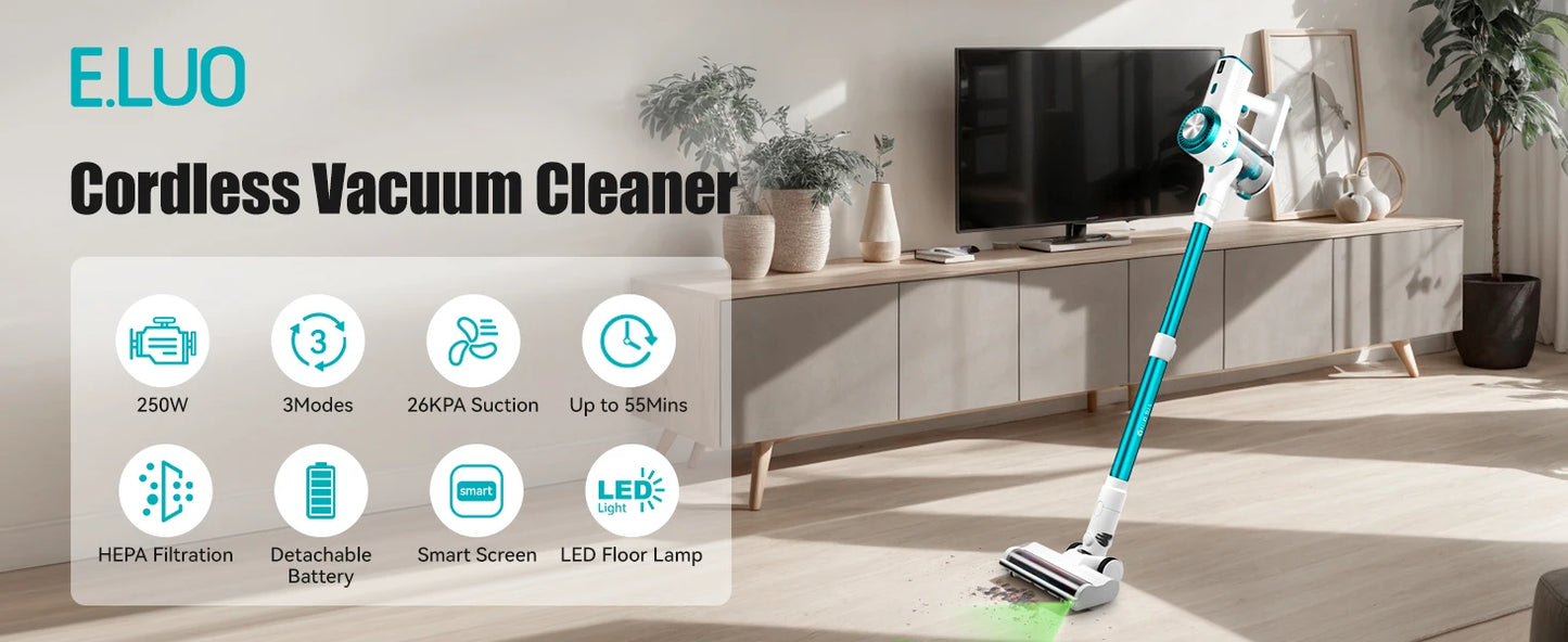 Cordless Handheld Vacuum Cleaner,26000PA,Touch Screen,Smart Dust Sensor,Auto Speed Control for Home Bed Carpet Clean