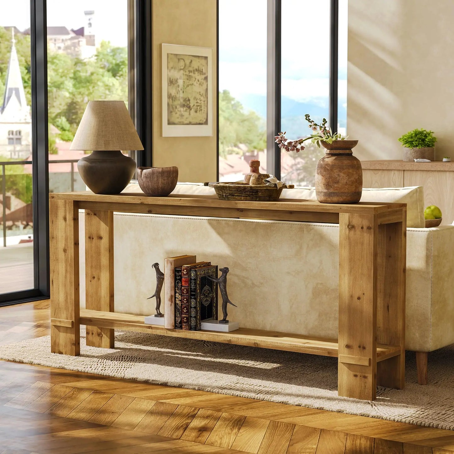 LITTLE TREE 70-Inch Solid Wood Console Table, Sofa Table for Behind Couch, 2-Tier Narrow Entryway Table for Living Room, Hallway