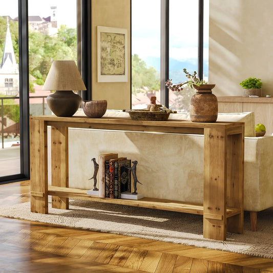 LITTLE TREE 70-Inch Solid Wood Console Table, Sofa Table for Behind Couch, 2-Tier Narrow Entryway Table for Living Room, Hallway