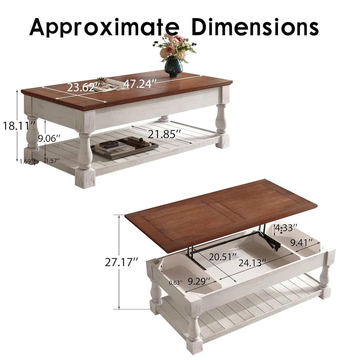 Lift Top Coffee Table With Hidden Storage Open Shelf Walnut Brown