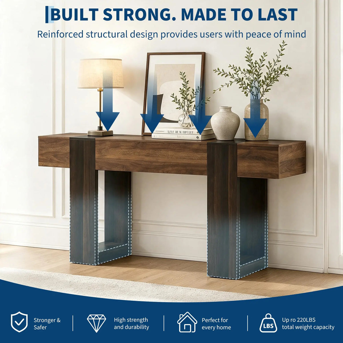 Two Tone Wood Grain Console Sofa Table for Entryway Hallway Living Room