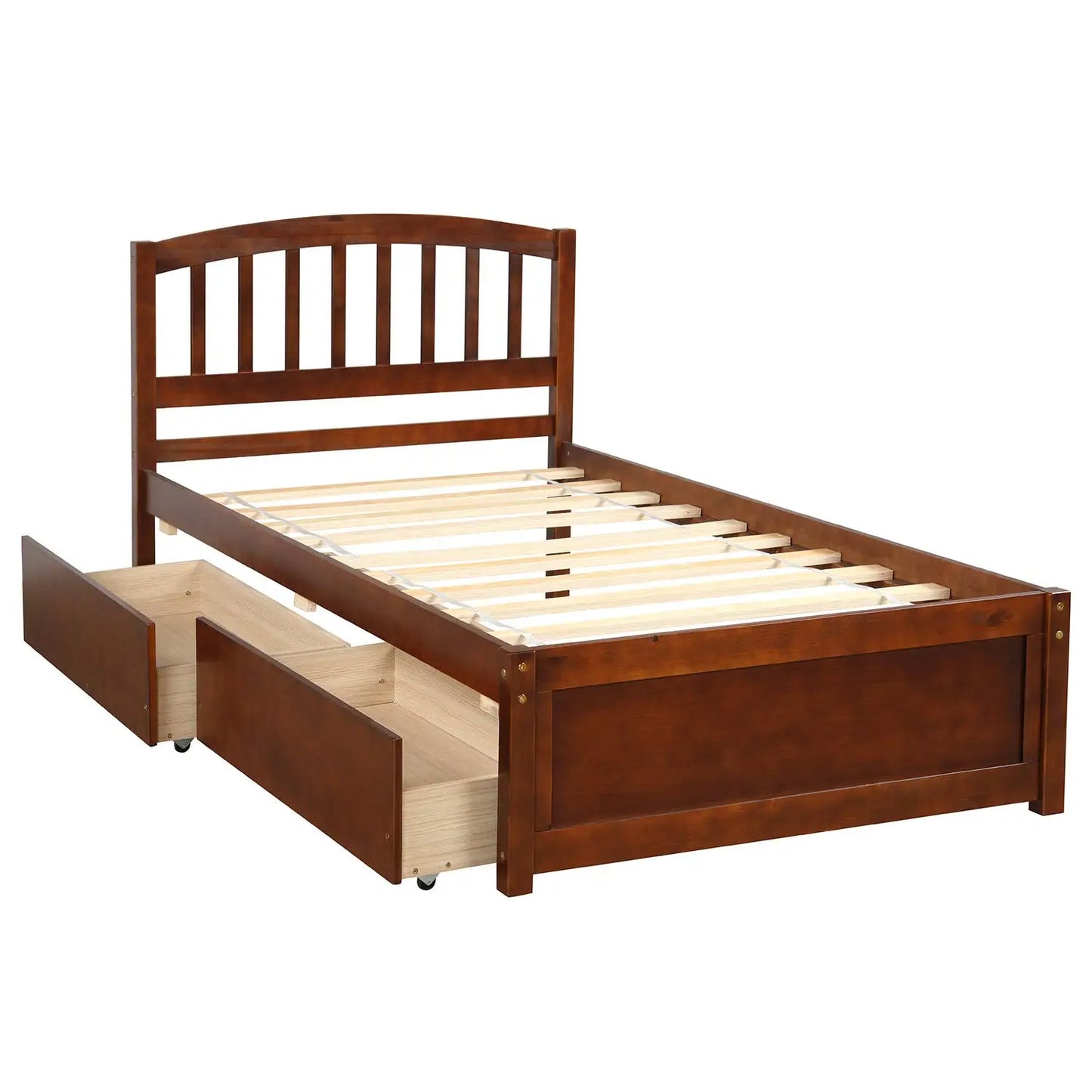 Twin Wood Platform Bed Frame with Storage Drawers Headboard Walnut, Customized