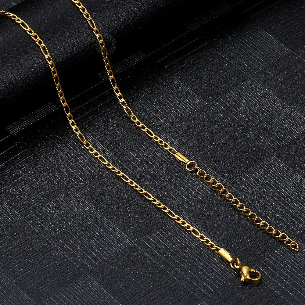 Stainless Steel Link Chain 3mm Necklace Choker for Men Women Figaro Gold Color Fashion Hermah Jewelry