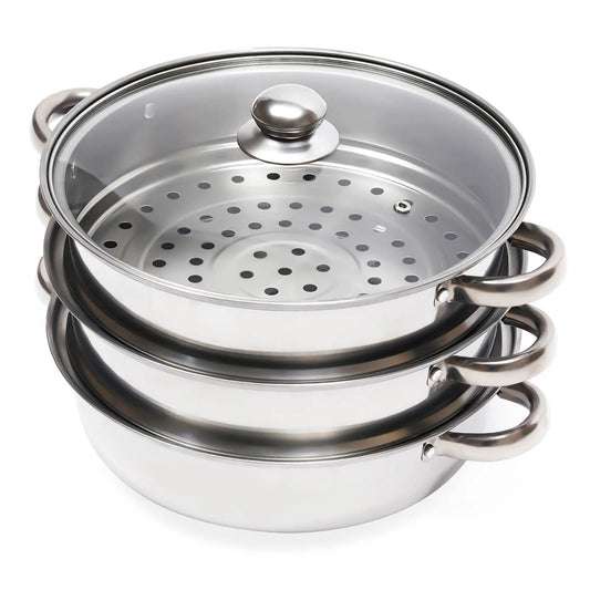 Three - Layer Stainless Steel Steamer Pot: Durable & Stackable for Efficient Cooking