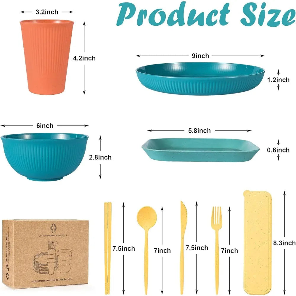 36 Piece Wheat Straw Dinnerware Set Reusable Plates Bowls Cups Utensils Microwave Dishwasher Safe for Kitchen Camping
