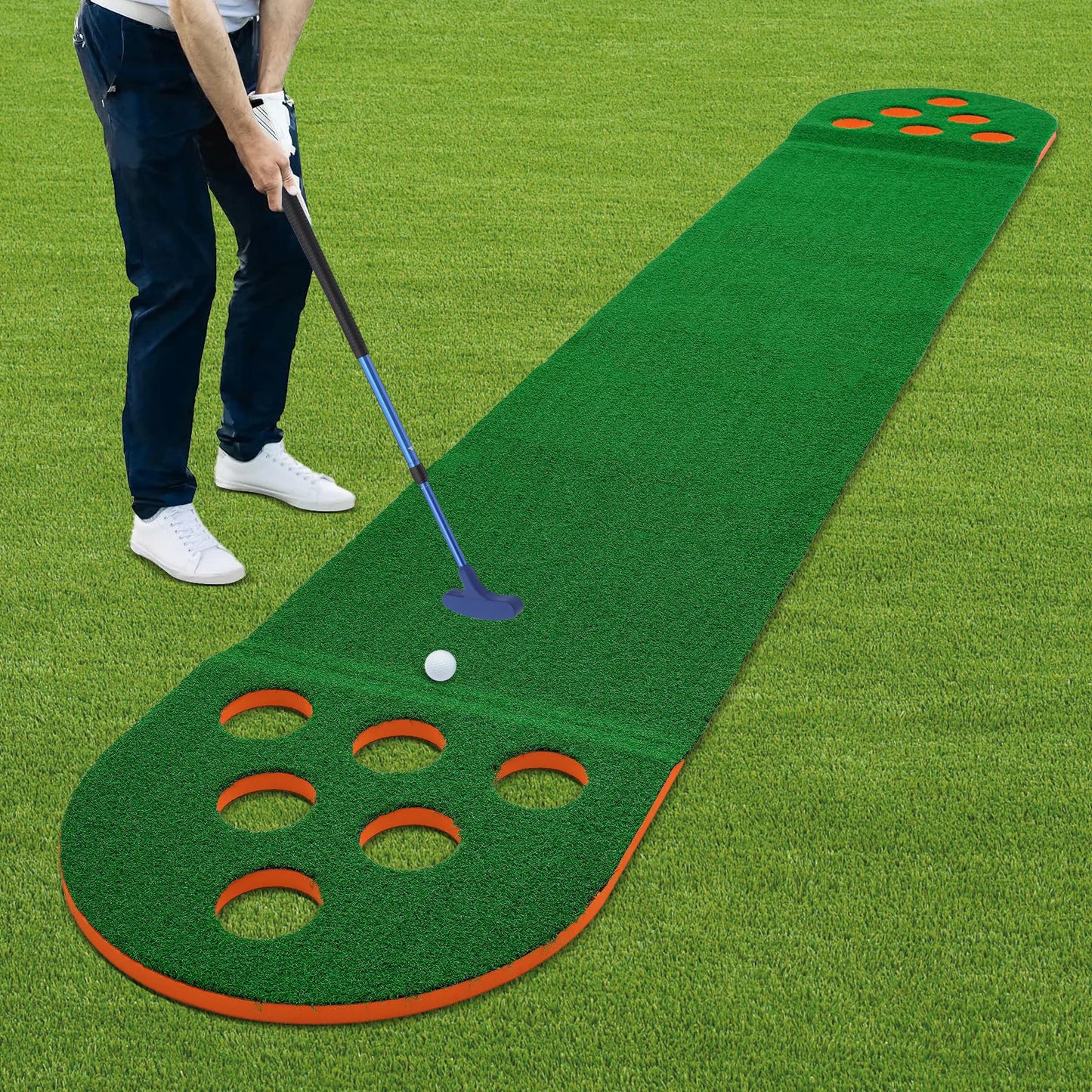Foldable Golf Putting Mat with 2 Clubs 2 Balls Mini Golf Putting Practice Mat Durable Golf Training Pad Golf Pong Putting Game S