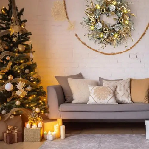 20 Inch Christmas Wreath with 20 Warm Lights, 8 Modes and Timer for Door