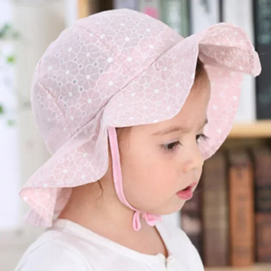 Summer Baby Sun Hat Floral Ruffle Toddler Girls Bucket Hat Solid Color Wide Brim Kids Travel Beach Fisherman Cap