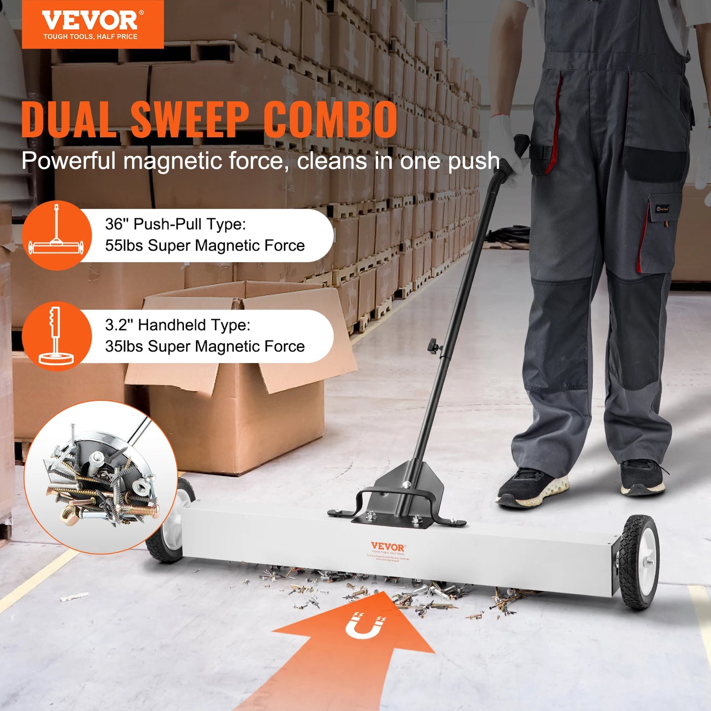 SucceBuy 36Inch Magnetic Sweeper with Wheels 55lbs Capacity  Telescoping Magnetic Pickup Tool Adjustable for Workshop GarageYard