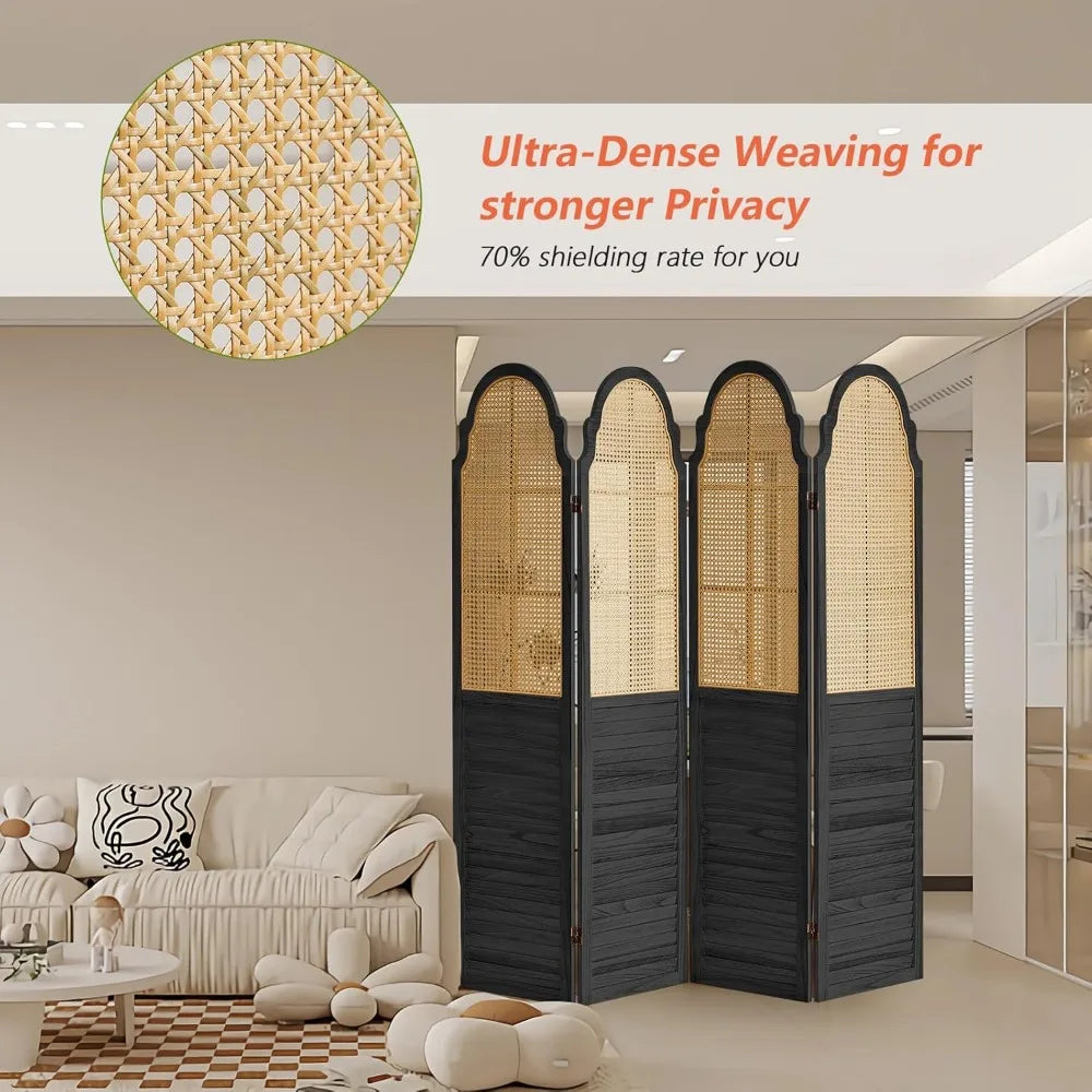 4 Panel Room Divider, Rattan Folding Screen Room Dividers, Privacy Dividers for Rooms, Louvered Partition Divider, Room Divider