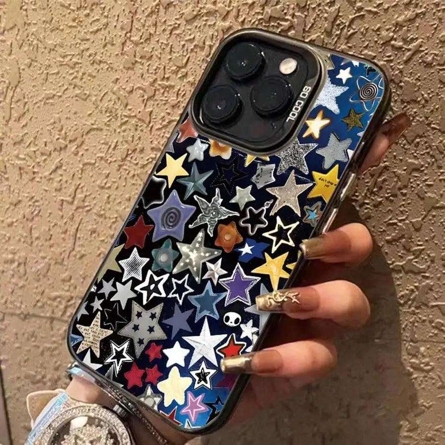 Star Pattern Matte Phone Case, Anti-drop Decorative Phone Protector Cover Compatible with IPhone 16 Pro Max 15 Pro 14Plus 13 12