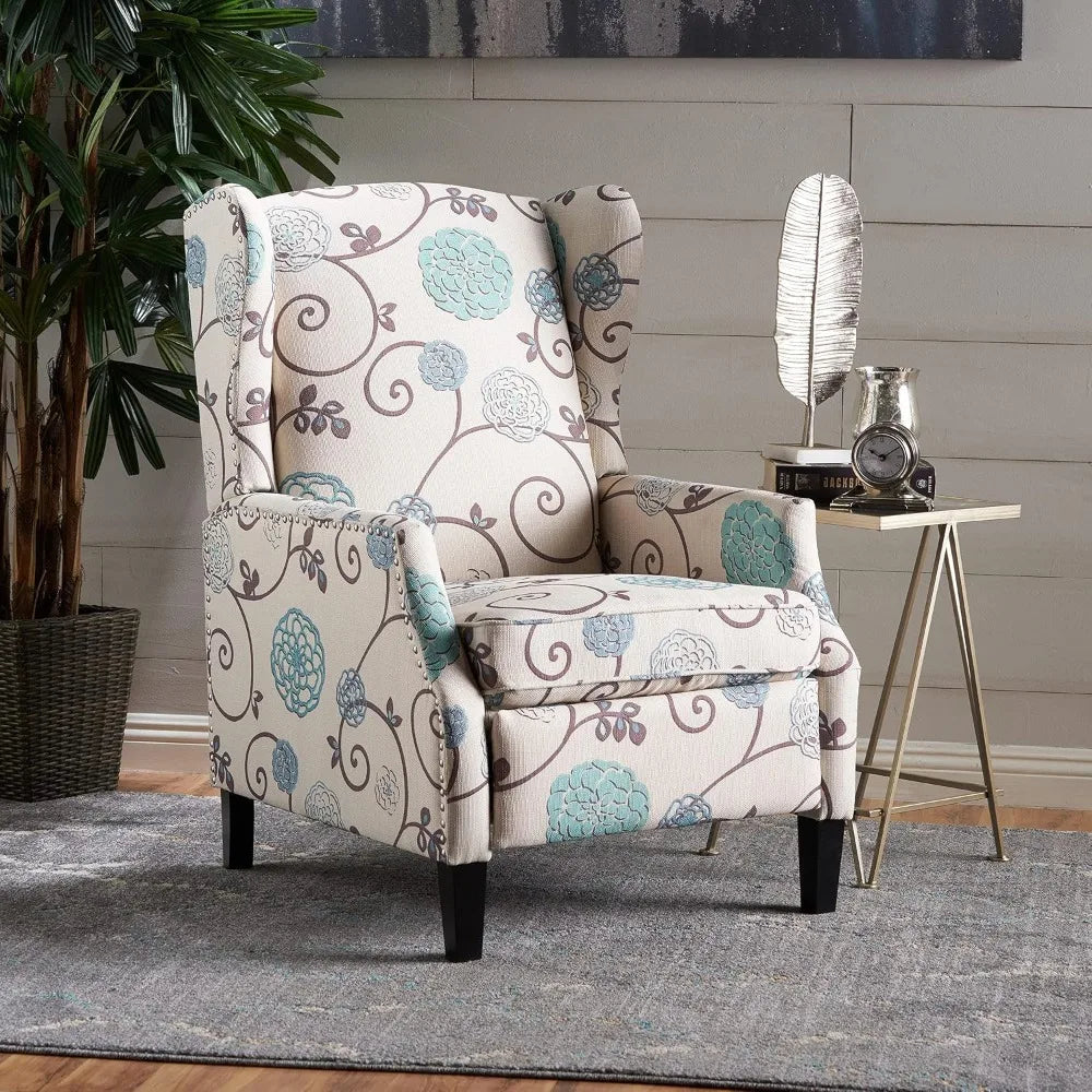 Christopher Knight Home GDFStudio Westeros Traditional Wingback Fabric Recliner Chair (White & Blue Floral)