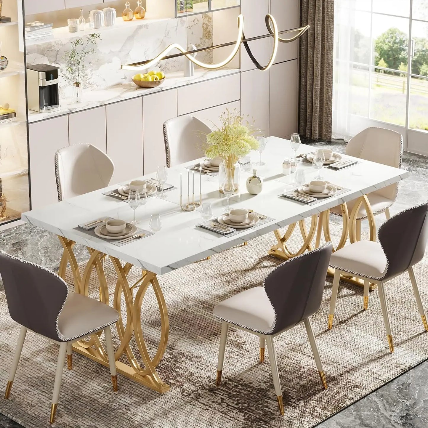 Modern Dining Table,Kitchen Table for 4-6 People, Unique Rectangular Dinner Table Kitchen & Dining Room Furniture