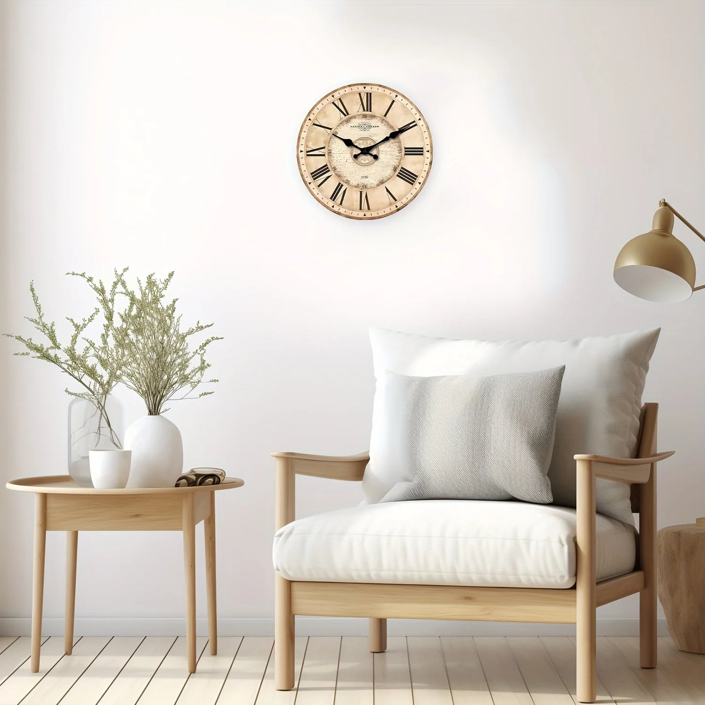 A 10-16-Inch Large American Wooden Roman Numeral Clock Wall - Battery-Powered, Silent Clock, Suitable for Living Room, Bedroom,