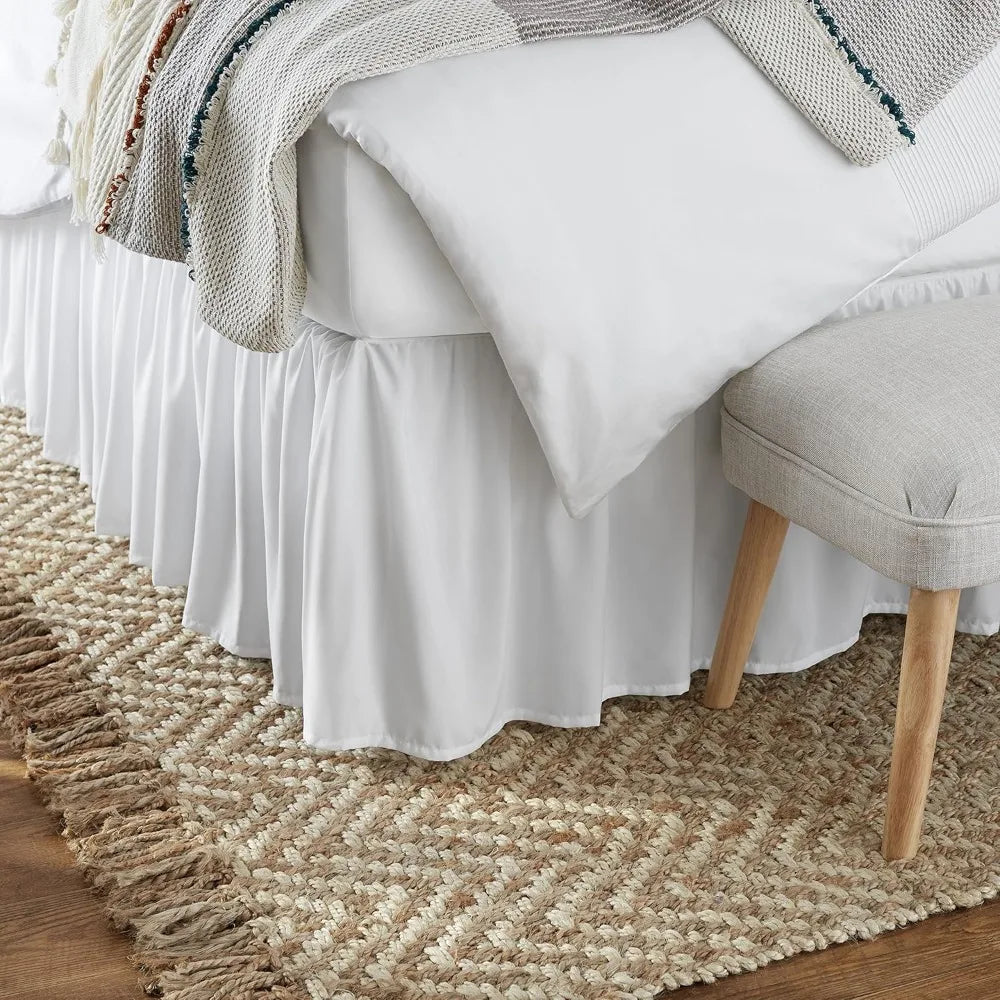 Ruffled Bed Skirt Classic Wrinkle Fade Resistant Machine Washable 16 Inch Drop Full White