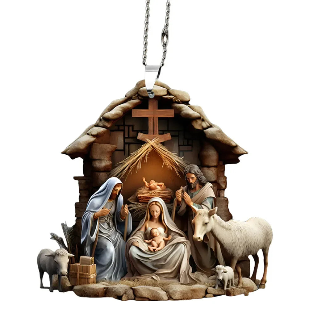 Nativity Scene Hanging Ornaments The Birth Of Jesus Decor Double Sided Car Rearview Mirror Pendants for Car Interior Decor