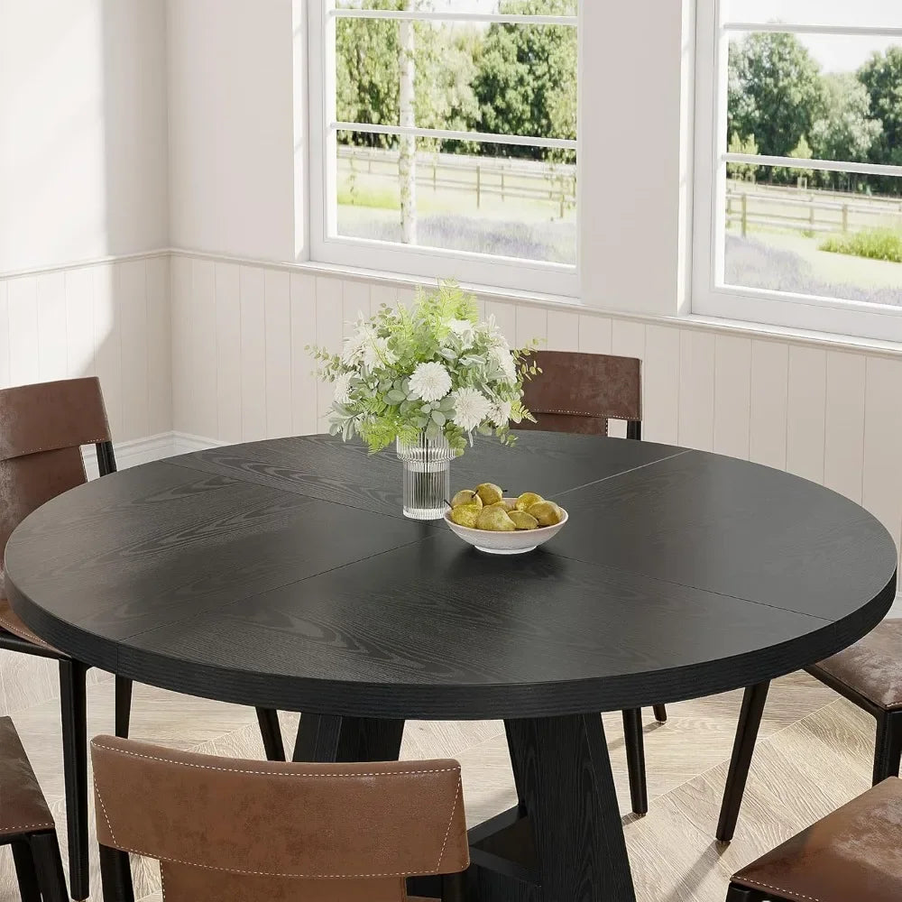 Round Dining Table Wood Kitchen Table for Dining Room, 47 in Dinning Room Tables for 4 Man, Farmhouse Dinner Table with Wooden