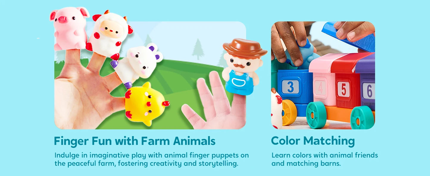 JOYFY Learning Farm Train Counting Matching & Sorting Montessori  Including 9 Farm Animals for Baby Christmas Birthday Gift