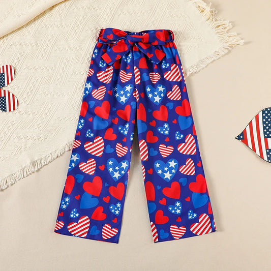 Cute Toddler Independence Day Outfit American Flag Print Sleeveless Top and Denim Shorts 2 Piece Set for Girls
