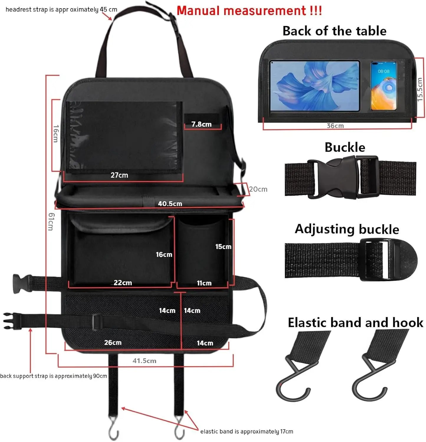 Car Seat Organiser Back Seat Kick Protector with Tray and Tablet Storage for Kids, 2 Pack