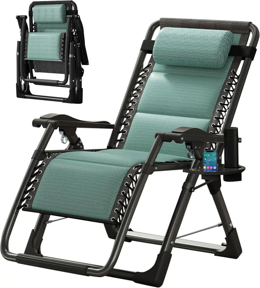 Zero Gravity Chair, Reclining Lounge Chair with Removable Cushion & Tray for Indoor and Outdoor, Patio Recliner Folding Reclinin