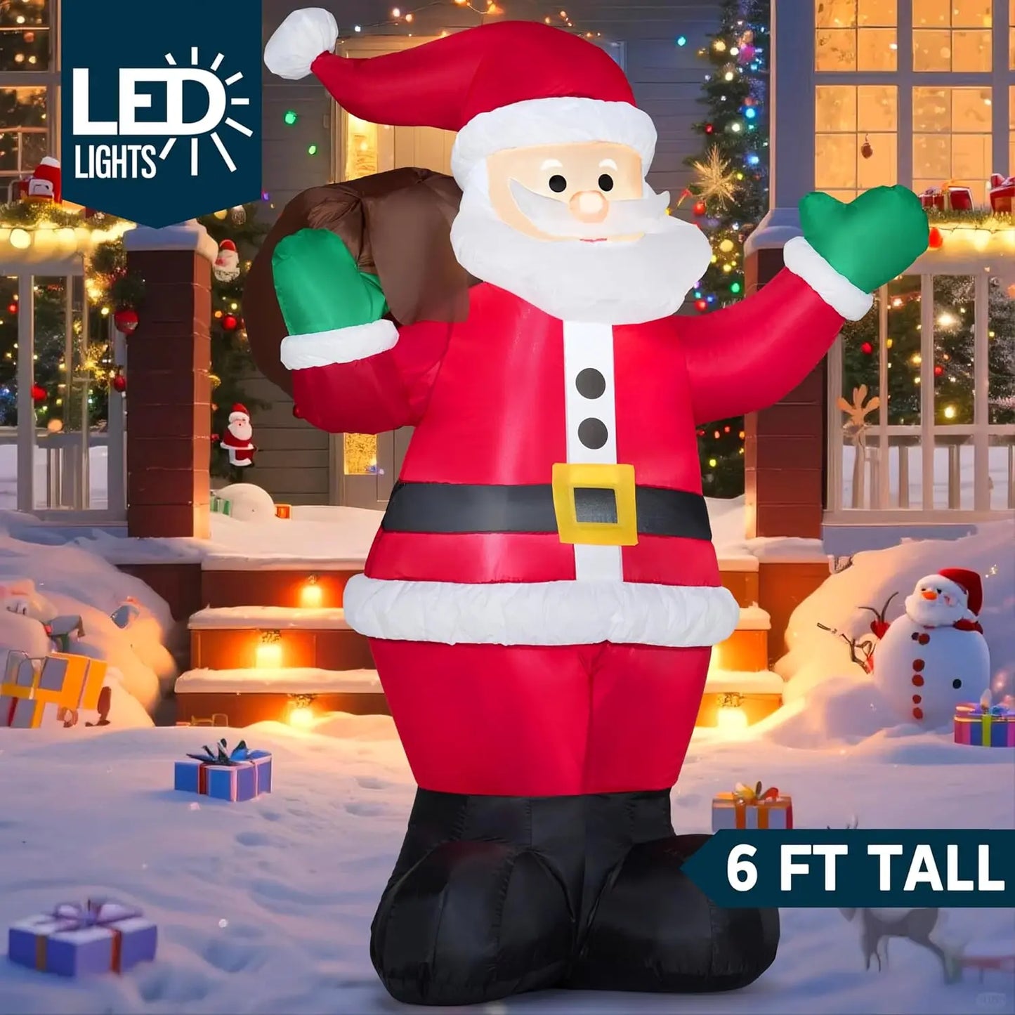 JOYFY 6 FT Christmas Inflatable Santa with Gift Bag Xmas Inflatable Decorations for Christmas Yard Outdoor Winter Decorations