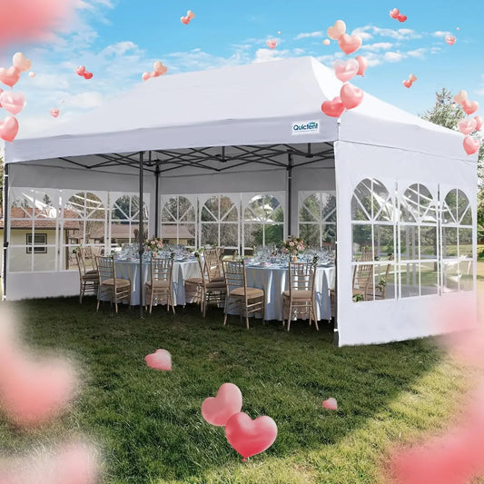 10x20 Pop up Canopy with Sidewalls, Heavy Duty Enclosed Instant Canopy Tents for Parties, Higher Top to Speed up Water, White