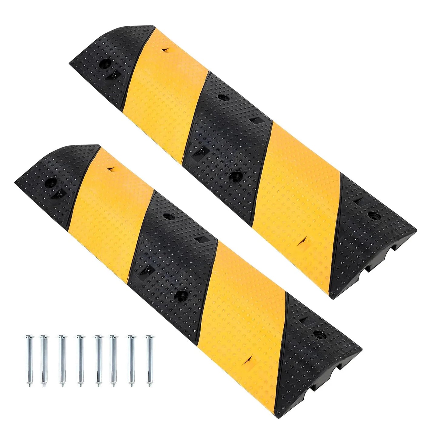 2Pcs 3.3FT Rubber Speed Bump, 2 Channel Heavy Duty Traffic Speed Hump 22000LBS Capacity,  for Asphalt Concrete Gravel Roads