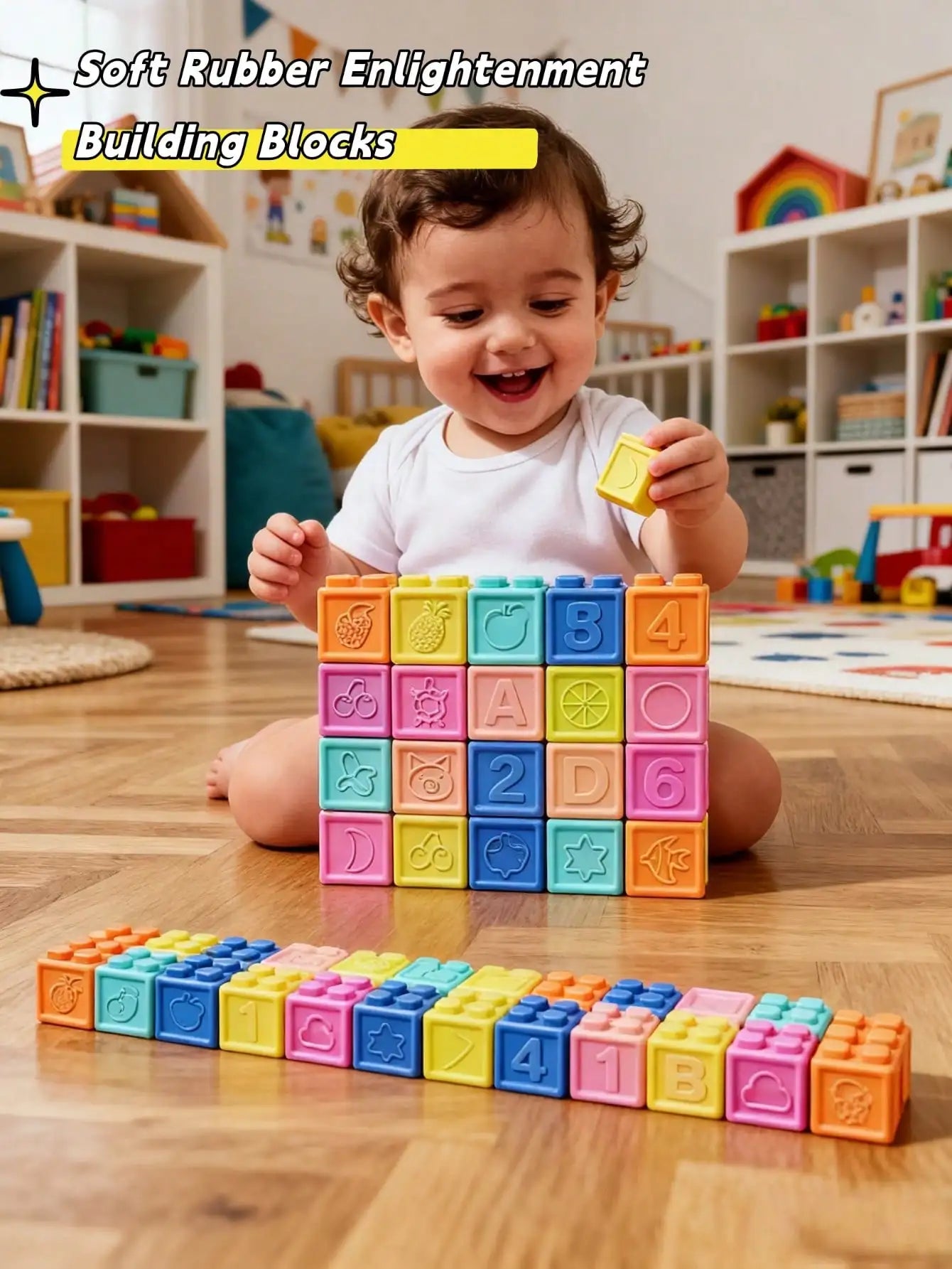 Baby Building Blocks,  8/16/24 Pcs Soft Educational Construction Toys - Numbers, Shapes, Colors, Animals - Random Colors, Infant Toys, Montessori Toys, Bath Toys, Baby Essentials, Teethers, Sensory Chew Toys, Silicone Toys